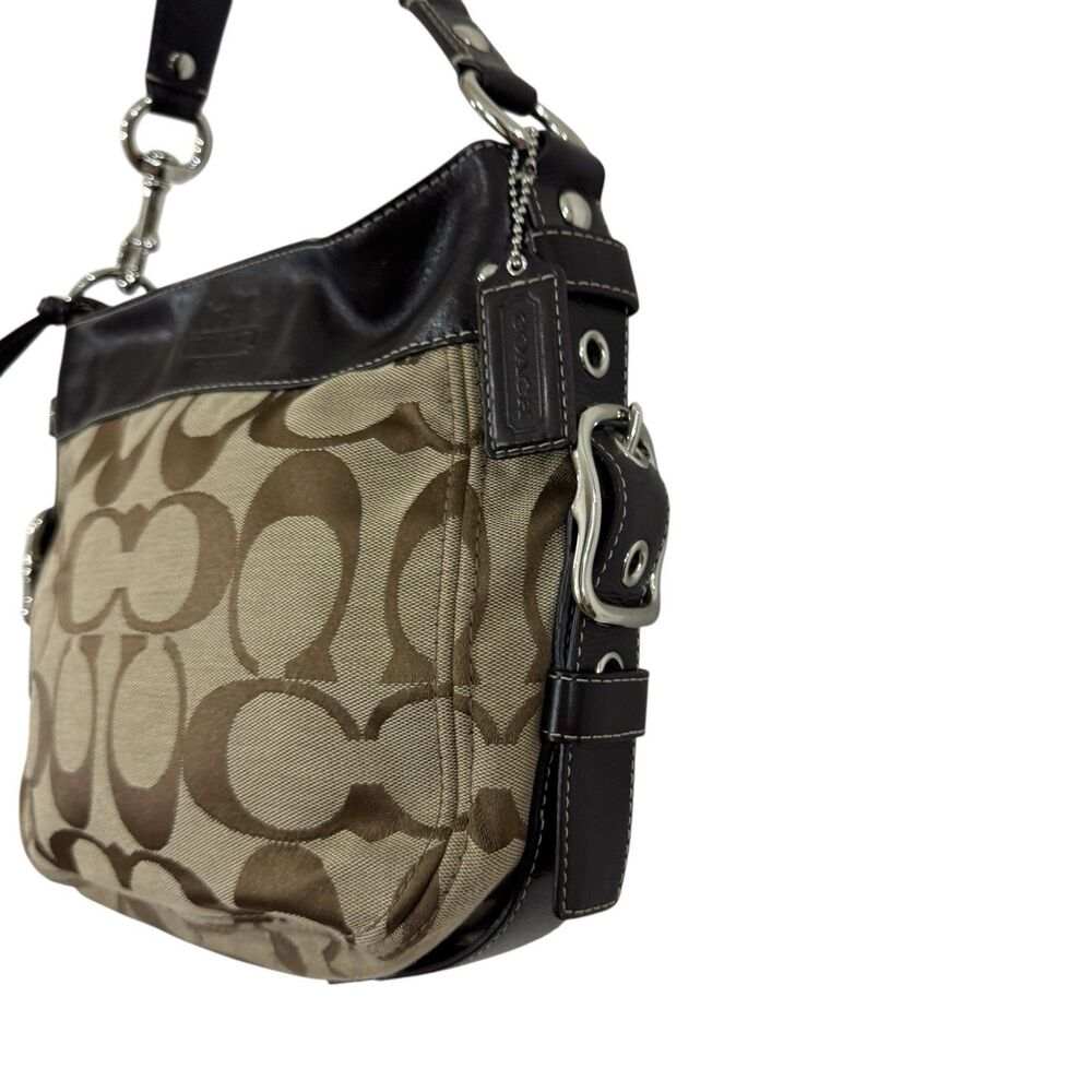 Coach EUC Brown Tan Signature Jacquard Zoe Hobo Handbag Shoulder Purse READ - Picture 3 of 16